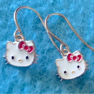 HELLO KITTY Sanrio sterling silver .925 stamped pierced wire dangle earrings NEW
